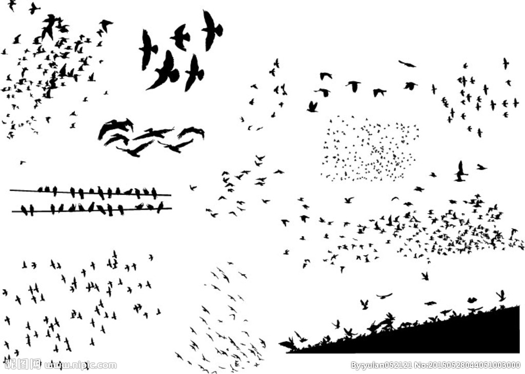 迁徙鸟群剪影矢量素材