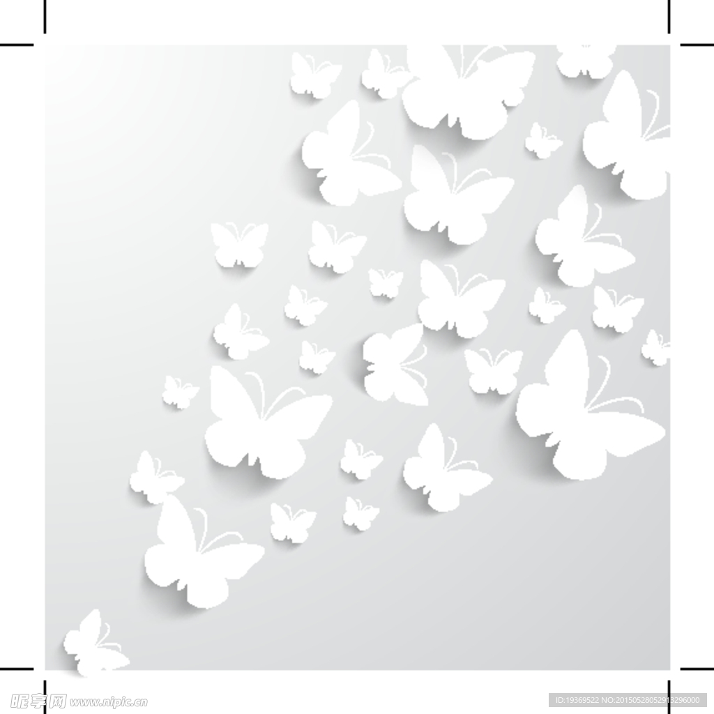 白色剪纸蝴蝶矢量素材