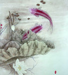 国画莲花金鱼