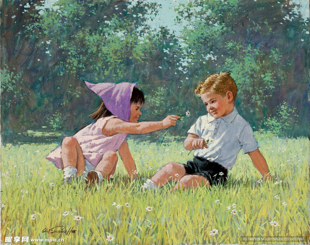 油画小孩