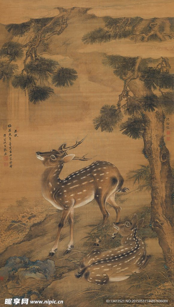 沈铨 柏鹿图