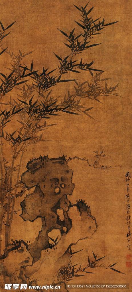 梅竹湖石图