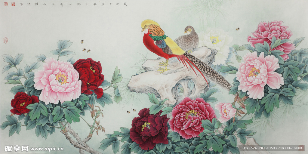 牡丹花鸟图