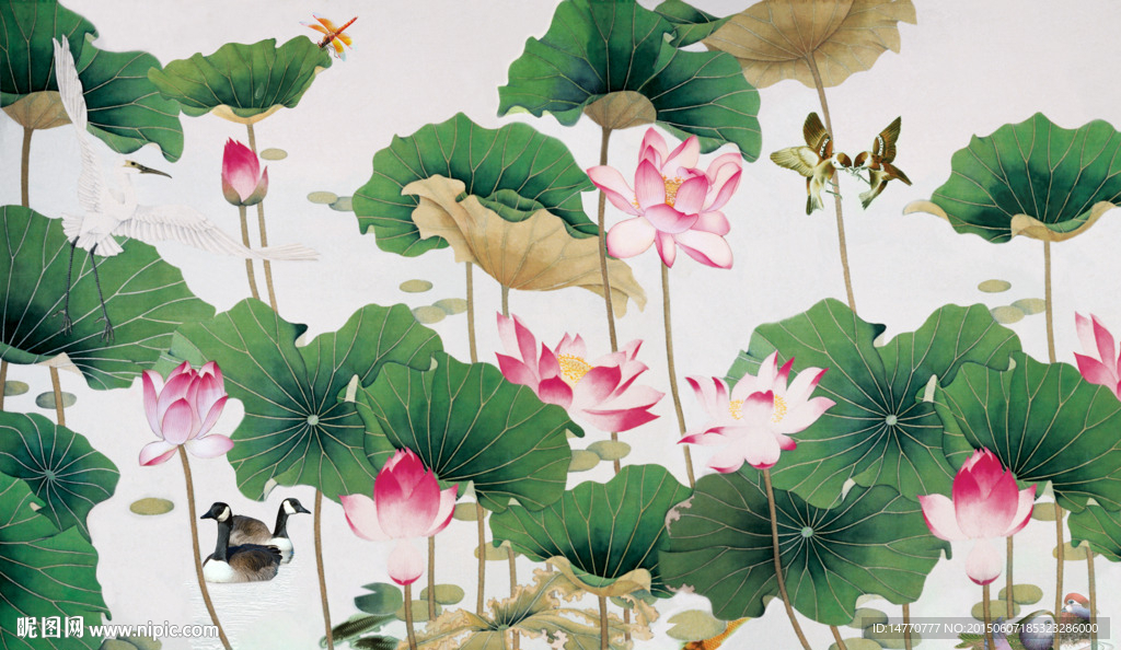 荷花壁画