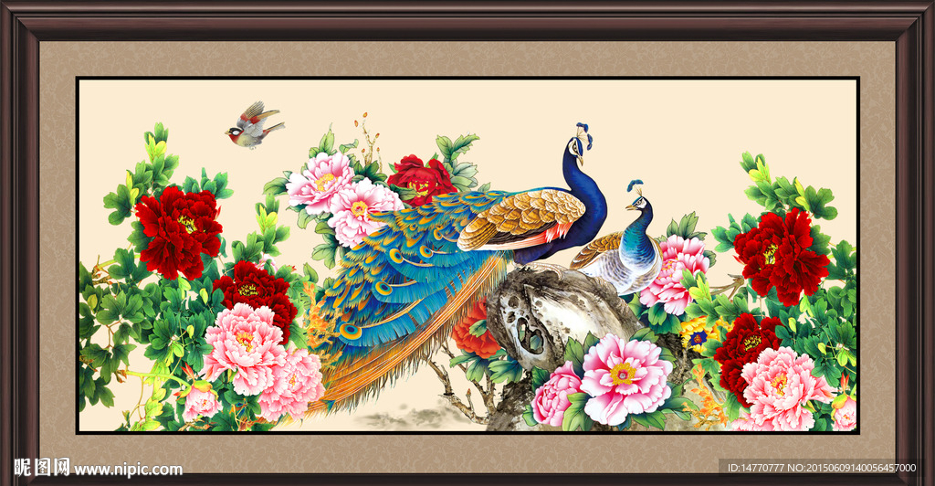 花开富贵孔雀图