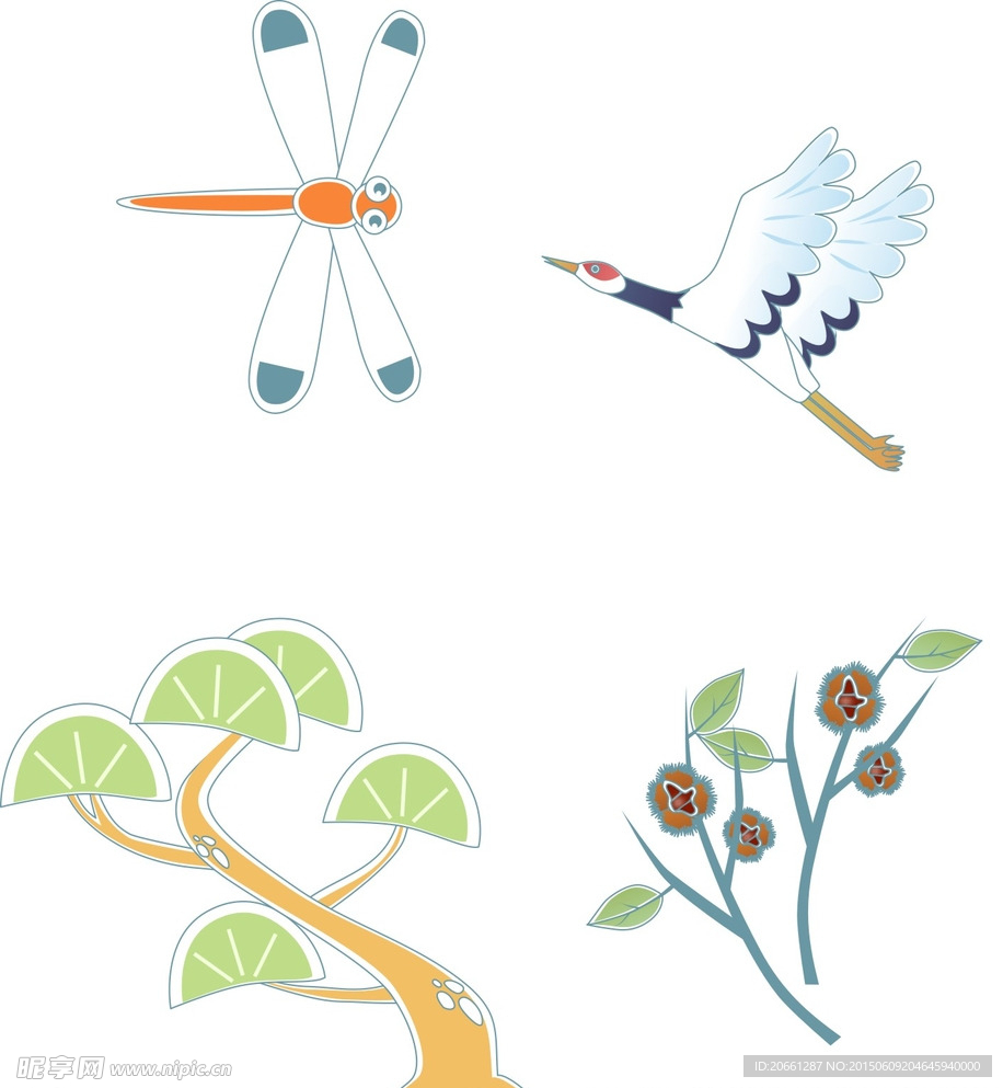 卡通松树 蜻蜓