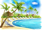 清凉夏日海滩椰树插画