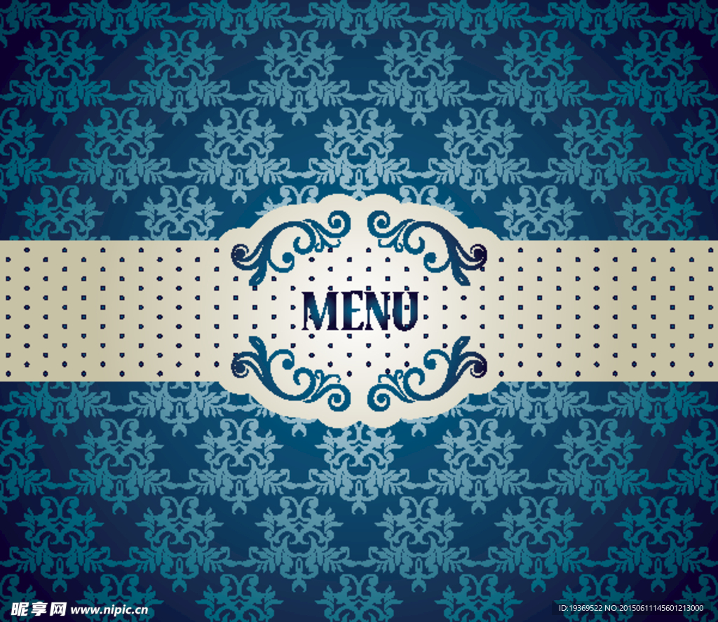 蓝色花纹菜单设计矢量素材