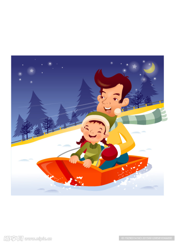 卡通人物滑雪背景