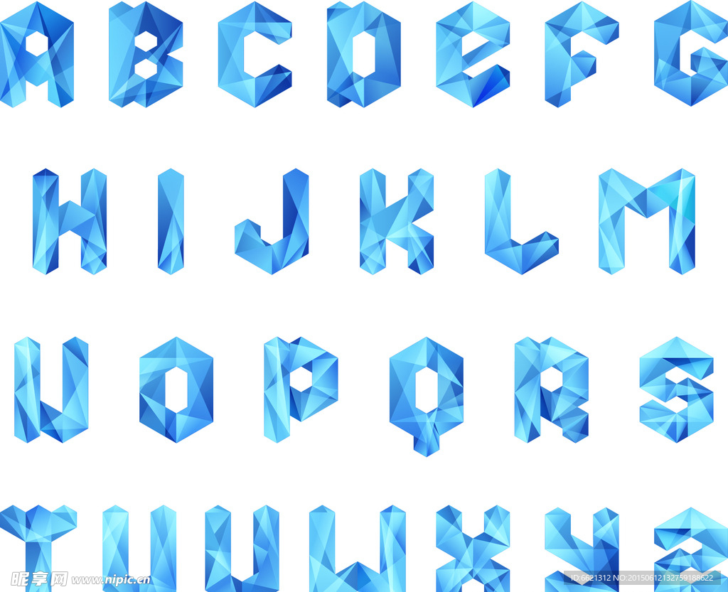 多边形字母蓝色字体样式