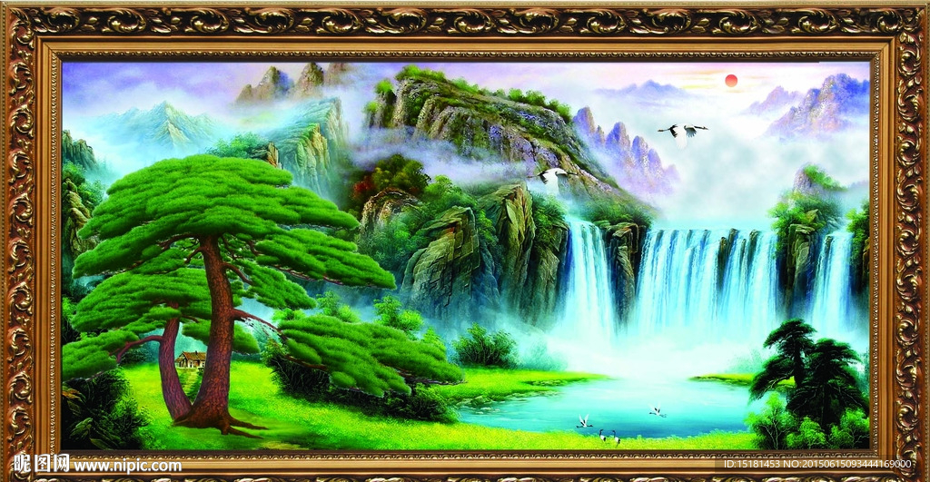 油画风景 迎客松