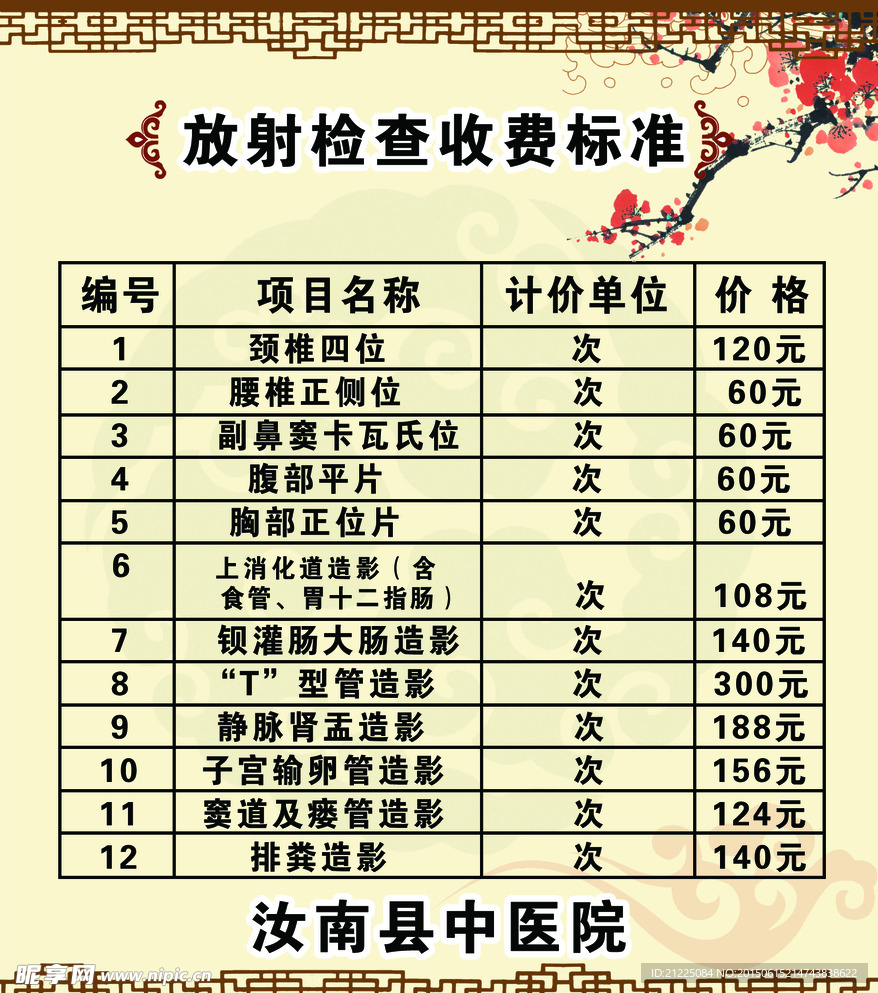 放射科检查收费标准