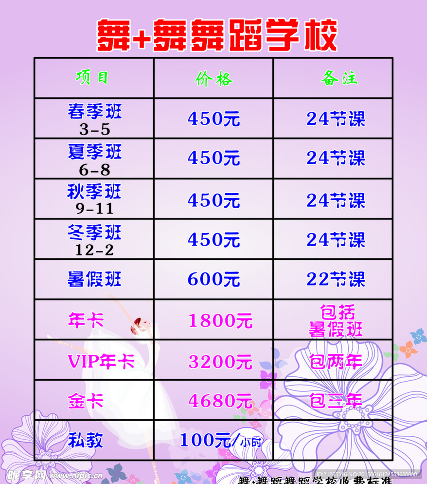 收费标准 舞蹈学校