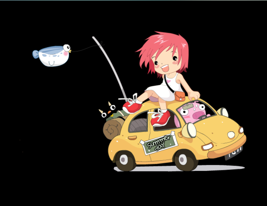 小女孩坐车兜风flash动画