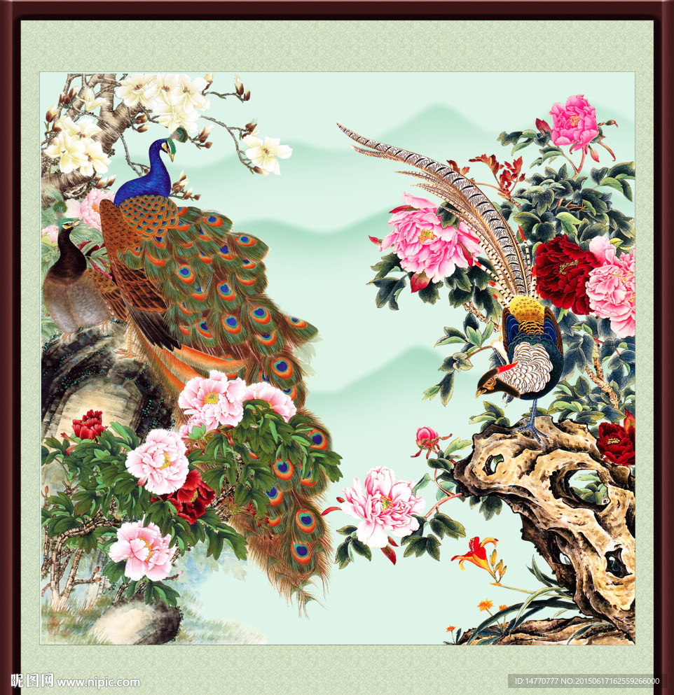 花开富贵 孔雀图