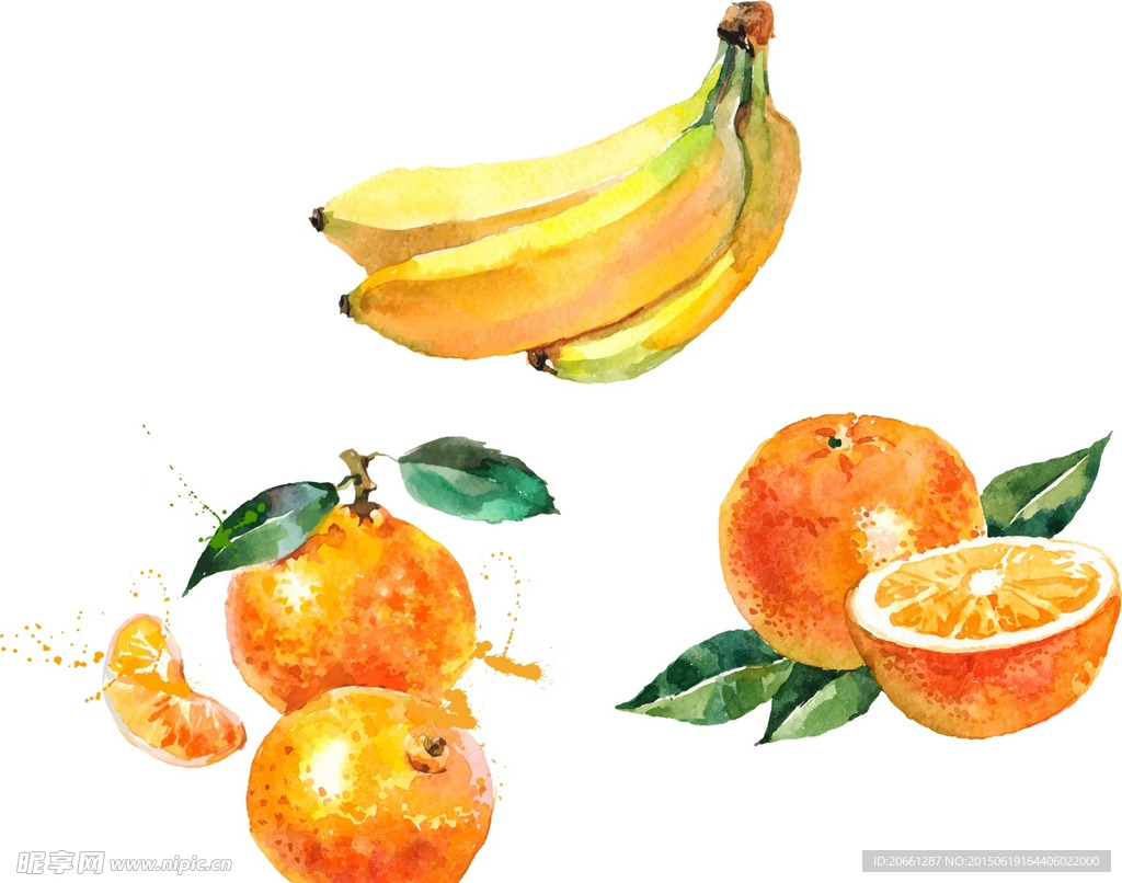 香蕉 橙子 油画