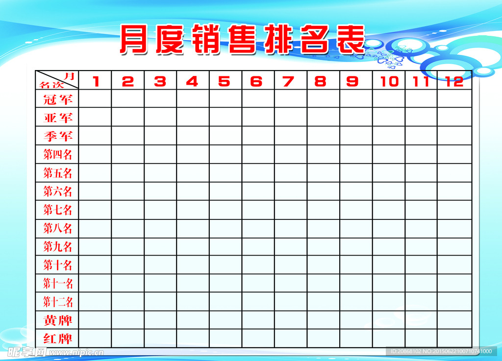 月度销售排名表