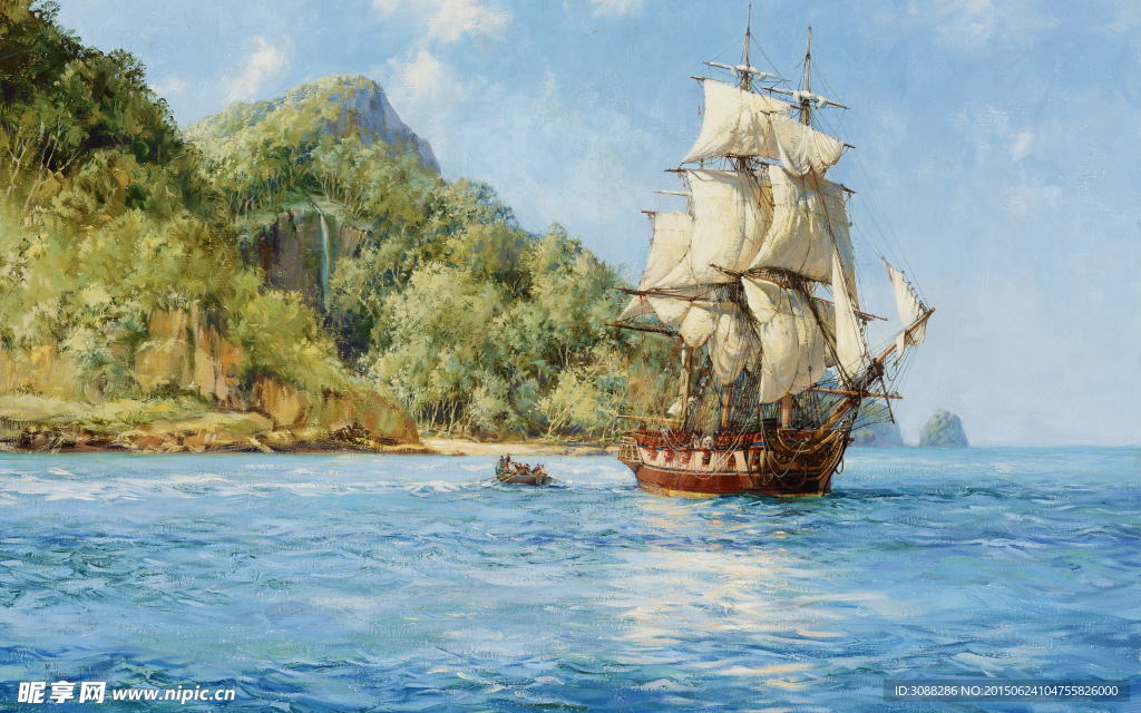 帆船油画