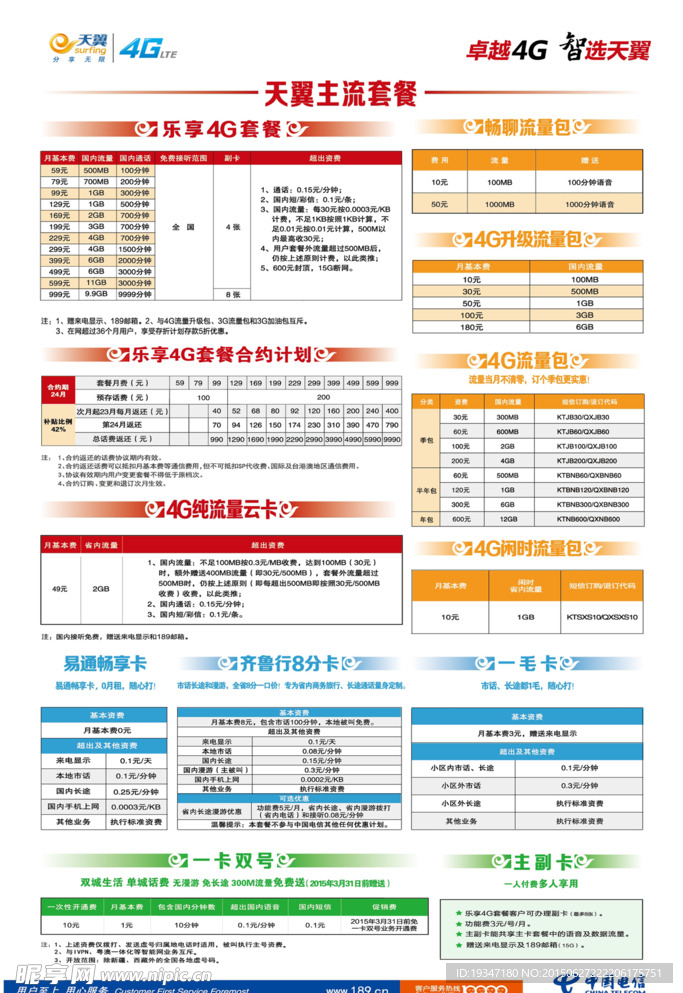 电信4G资费表