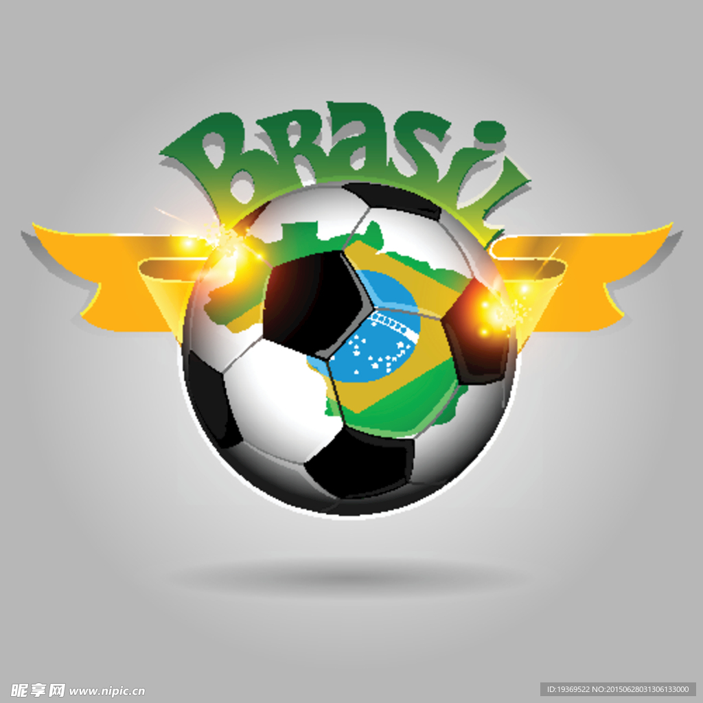 时尚巴西世界杯足球背景矢量素材