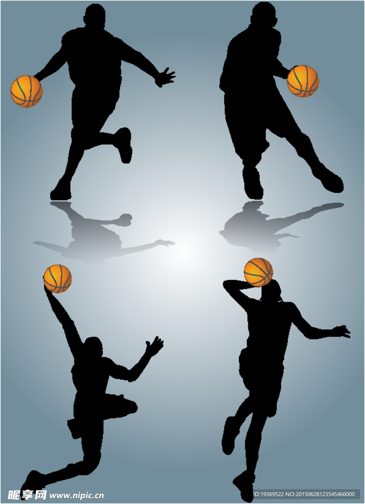 动感篮球运动剪影矢量素材