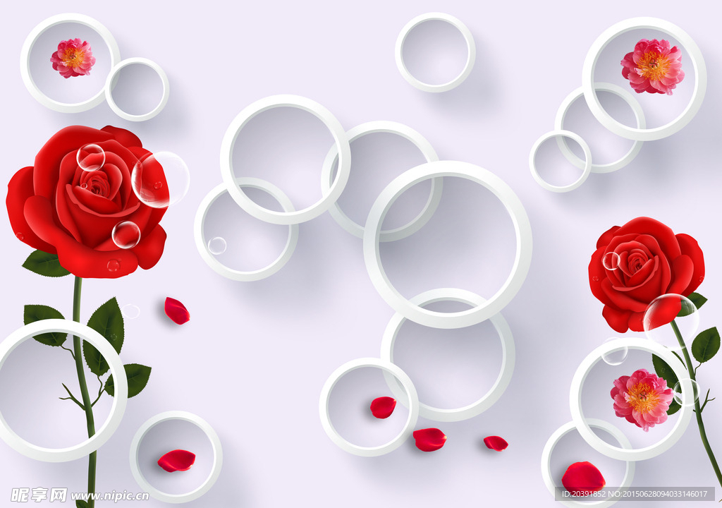 3D圆圈玫瑰背景墙