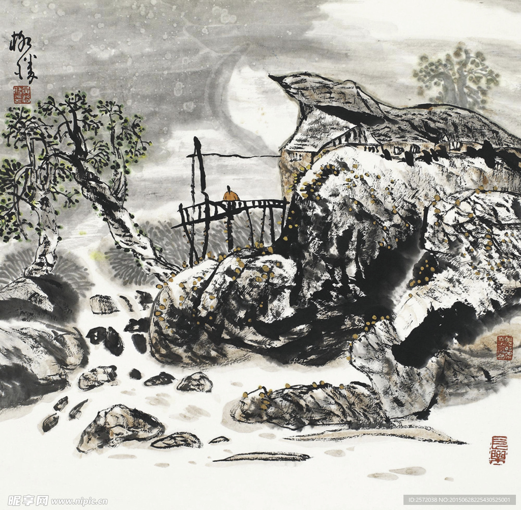 溪山呤诗图
