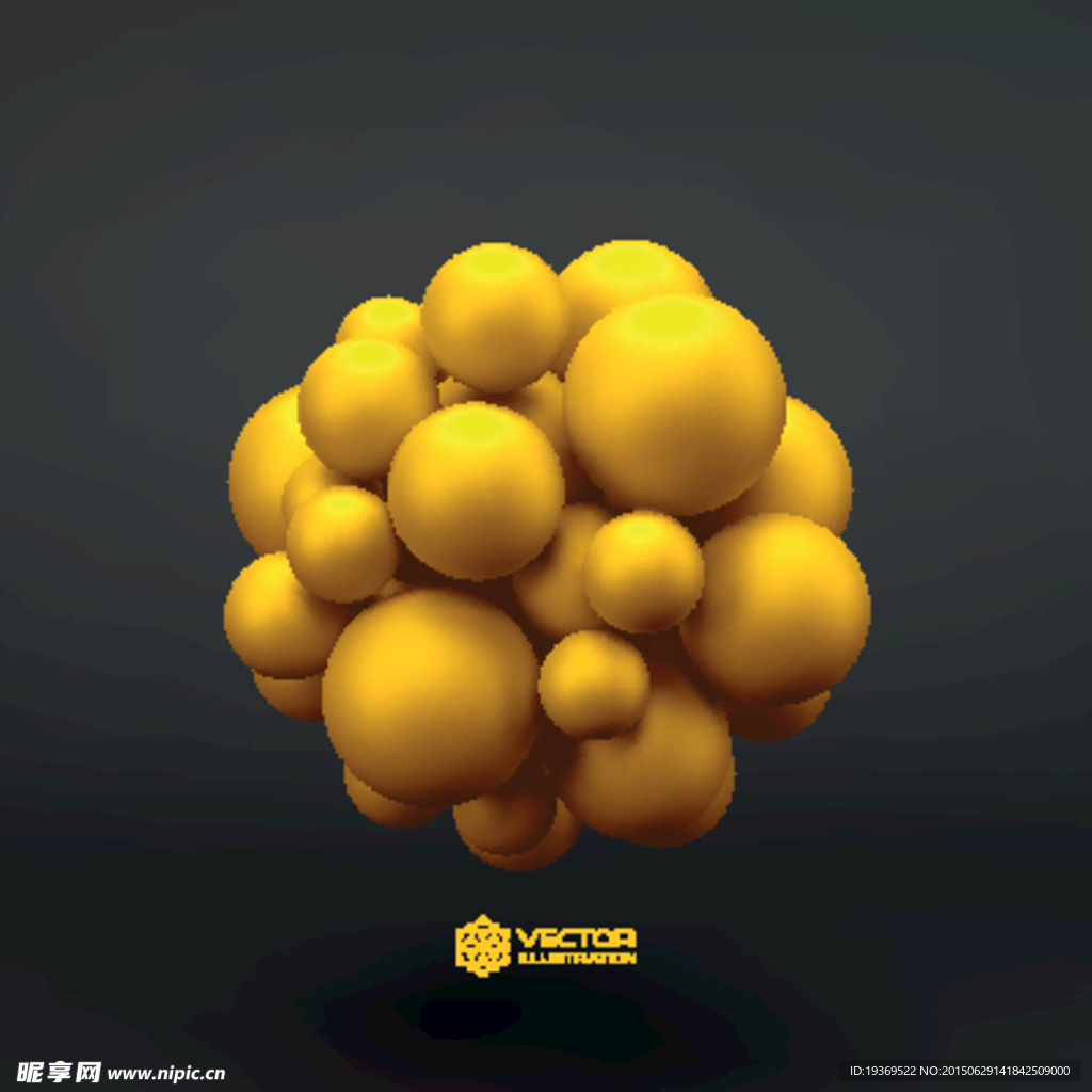 黄色三维分子球背景矢量素材