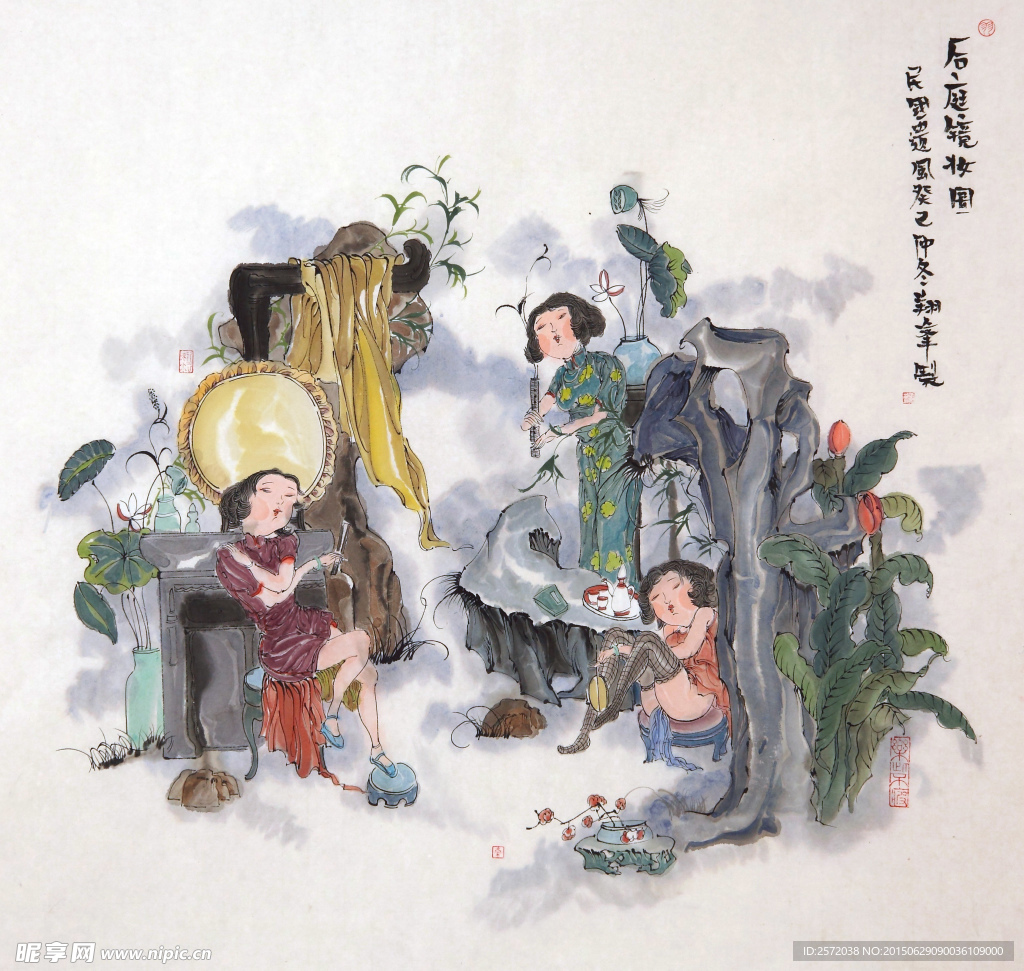 后庭镜妆图