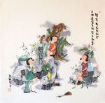 驿亭荷花风雨图