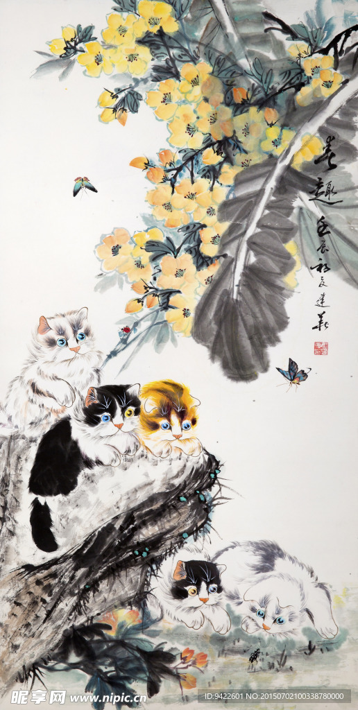 猫与花