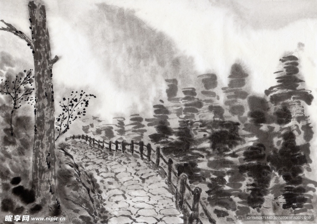 水墨画山路