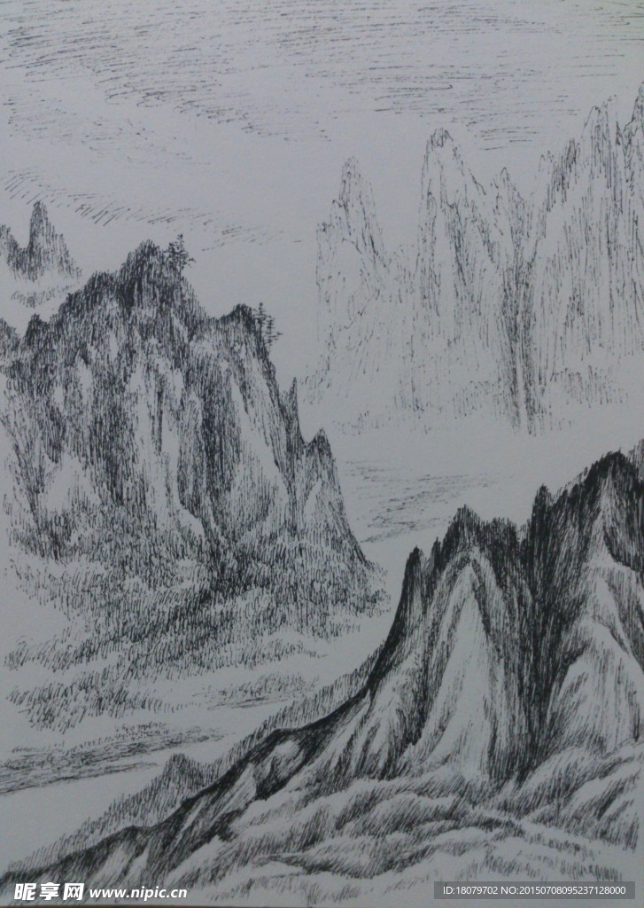 钢笔山水画