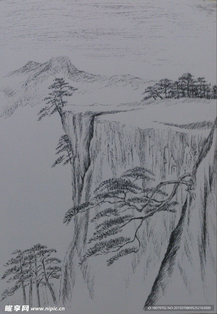 钢笔画山水