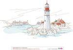 灯塔海边风景插画