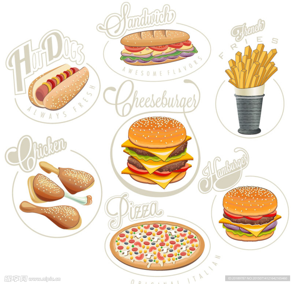 美味快餐食品矢量素材图片
