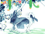 黑白 十二生肖 国画 手绘兔