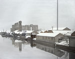 油画 老厂房的雪景