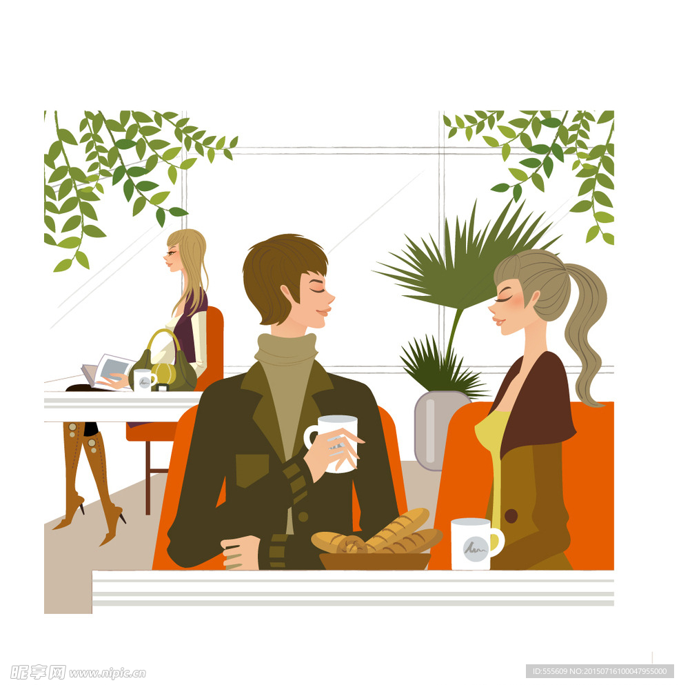 男女约会矢量插画