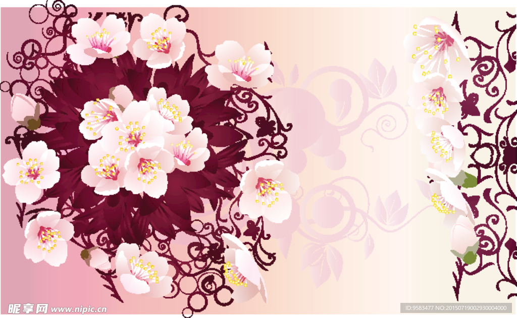 花束与花纹矢量图