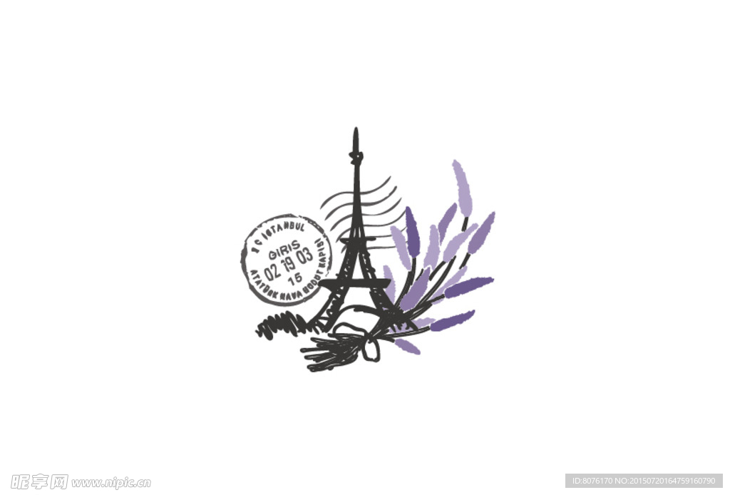 手绘埃菲尔薰衣草