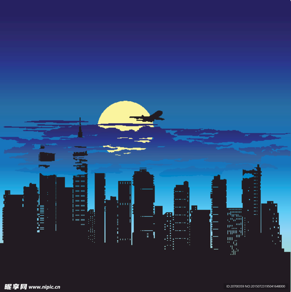 城市风光 夜景 天空 月亮 星
