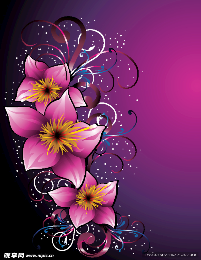 紫花朵纹矢量