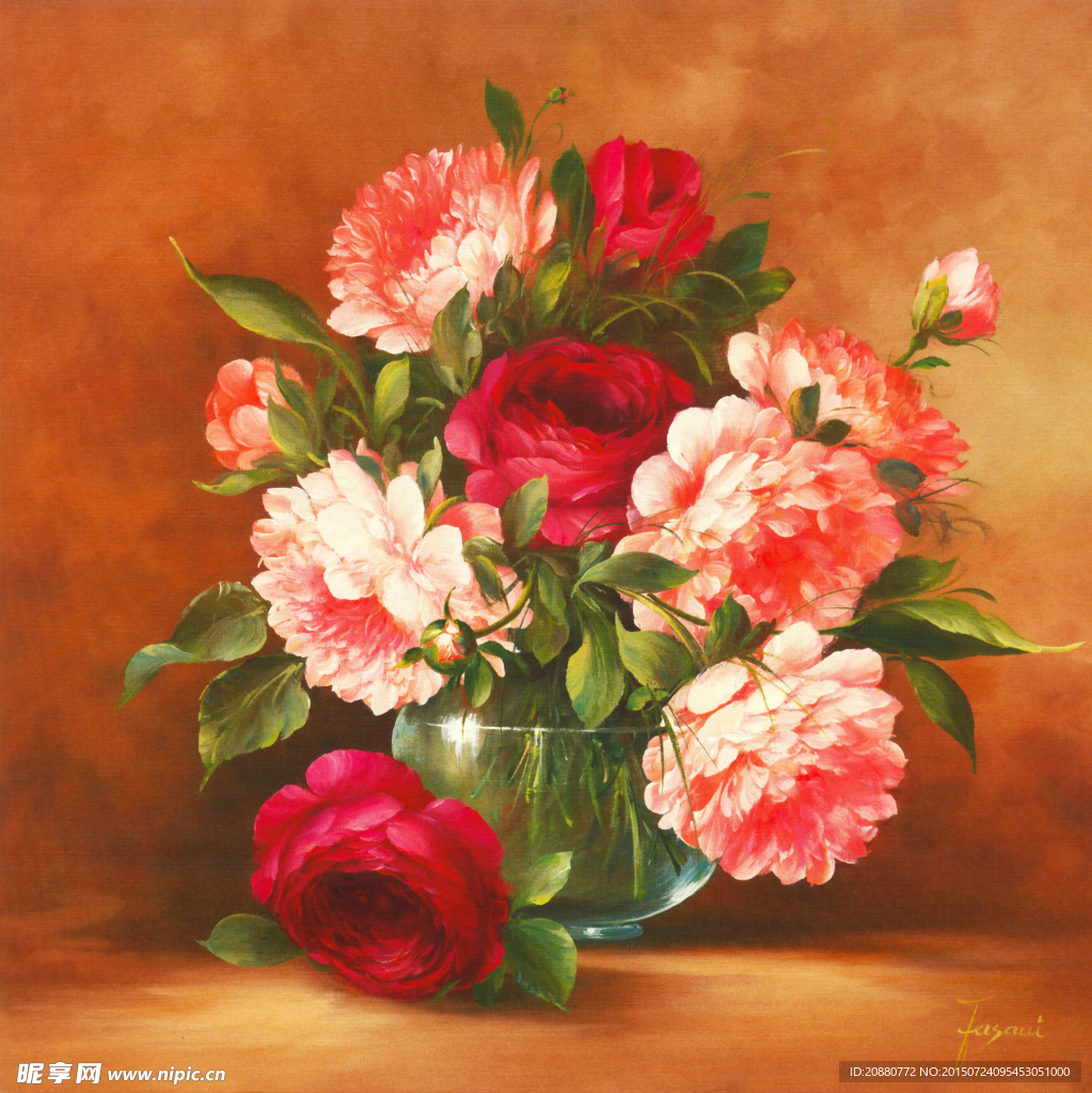 茶花 油画