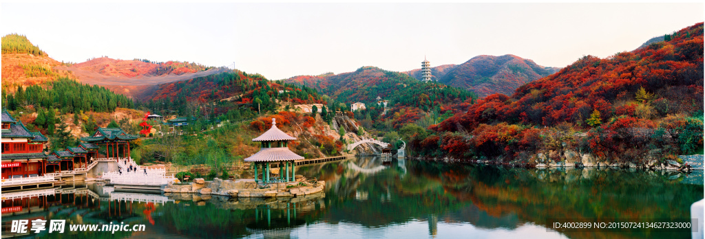 湖边海杆钓鱼山水风景巨幅拍照