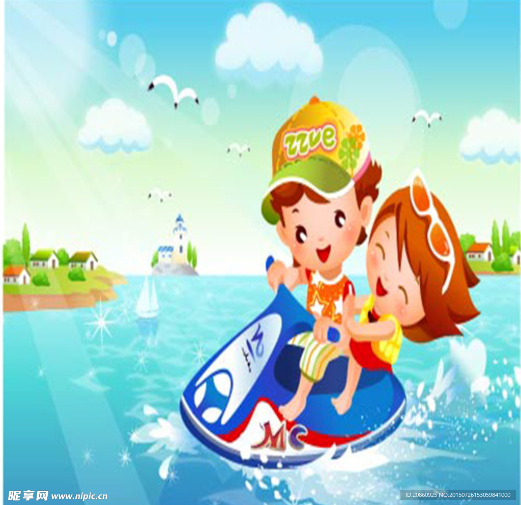 水上乘坐划艇的孩子们矢量素材