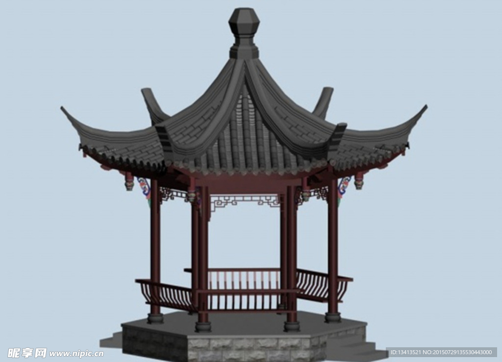 中式六角亭3D设计