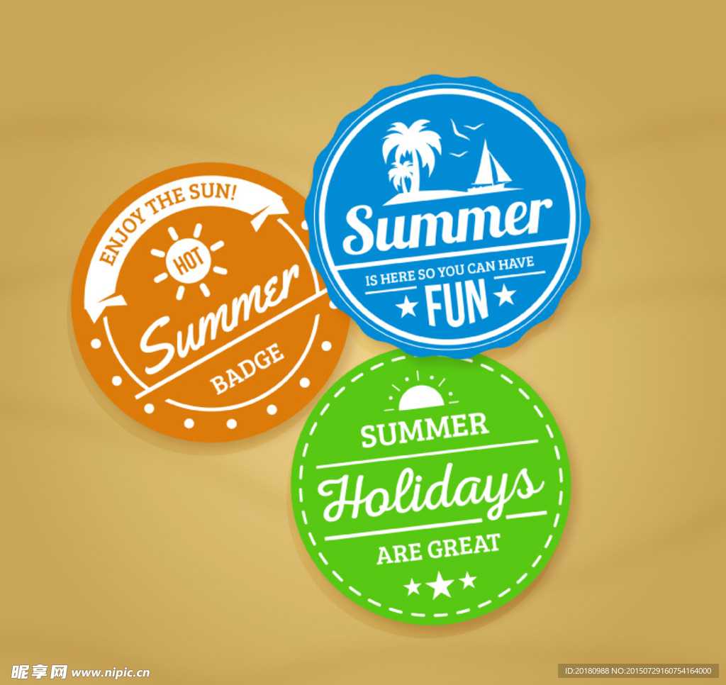 彩色夏季度假标签矢