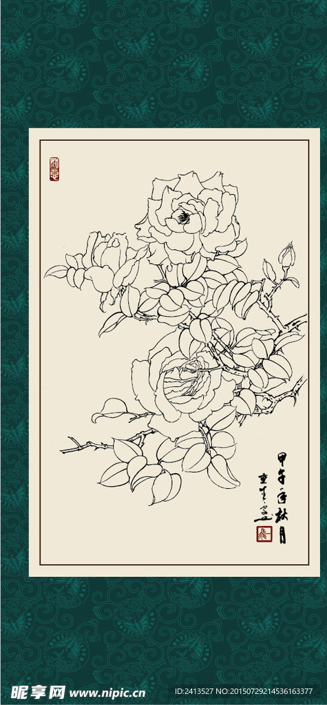 白描月季