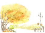 手绘水彩公园风景插画